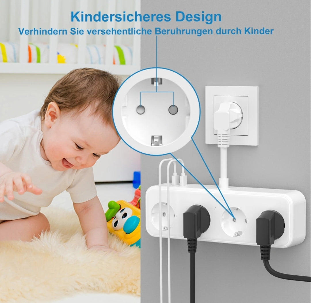 4 Bay Multi Socket 3 USB, 7-in-1 Socket Adapter