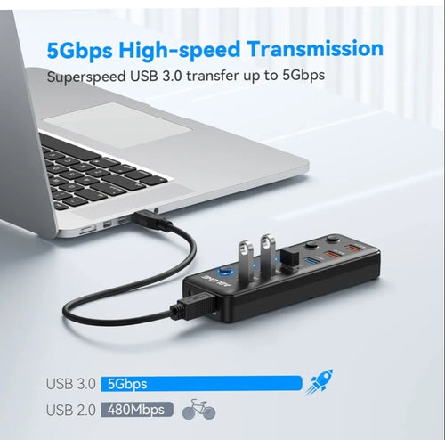 ABLEWE 6-Port USB Hub Active 3.0 with Power Supply
