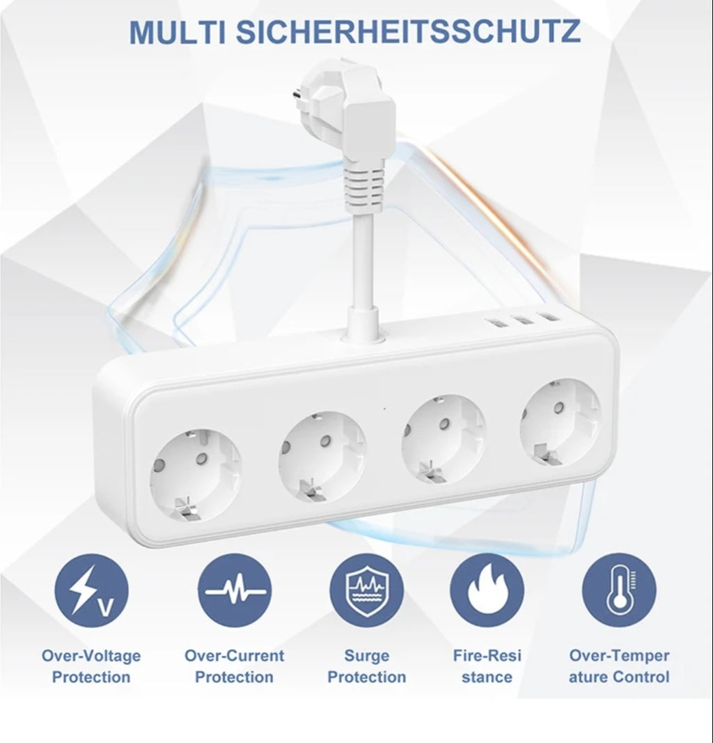 4 Bay Multi Socket 3 USB, 7-in-1 Socket Adapter