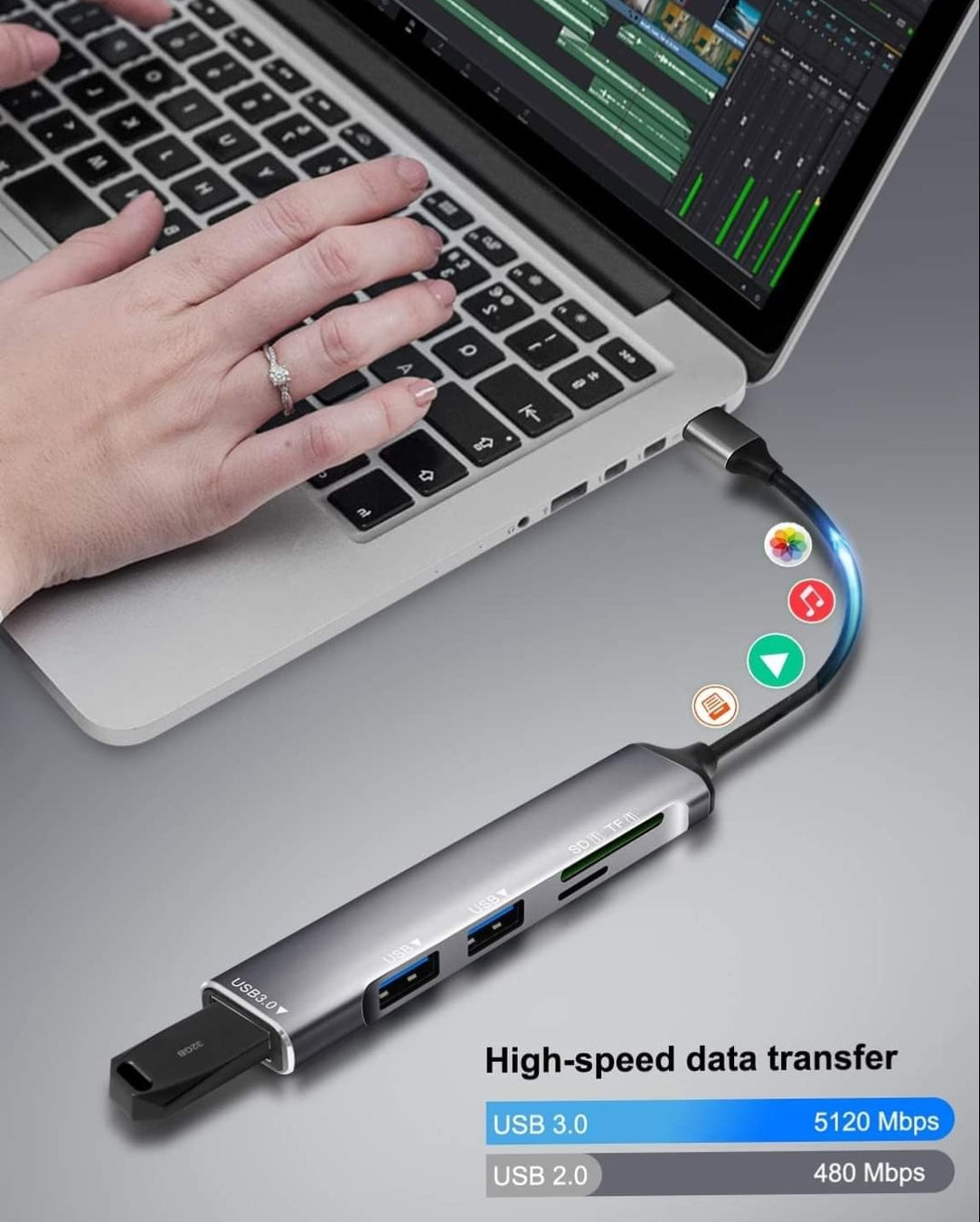 Jstoo 5 in 1 3.0 Hub with card Readers