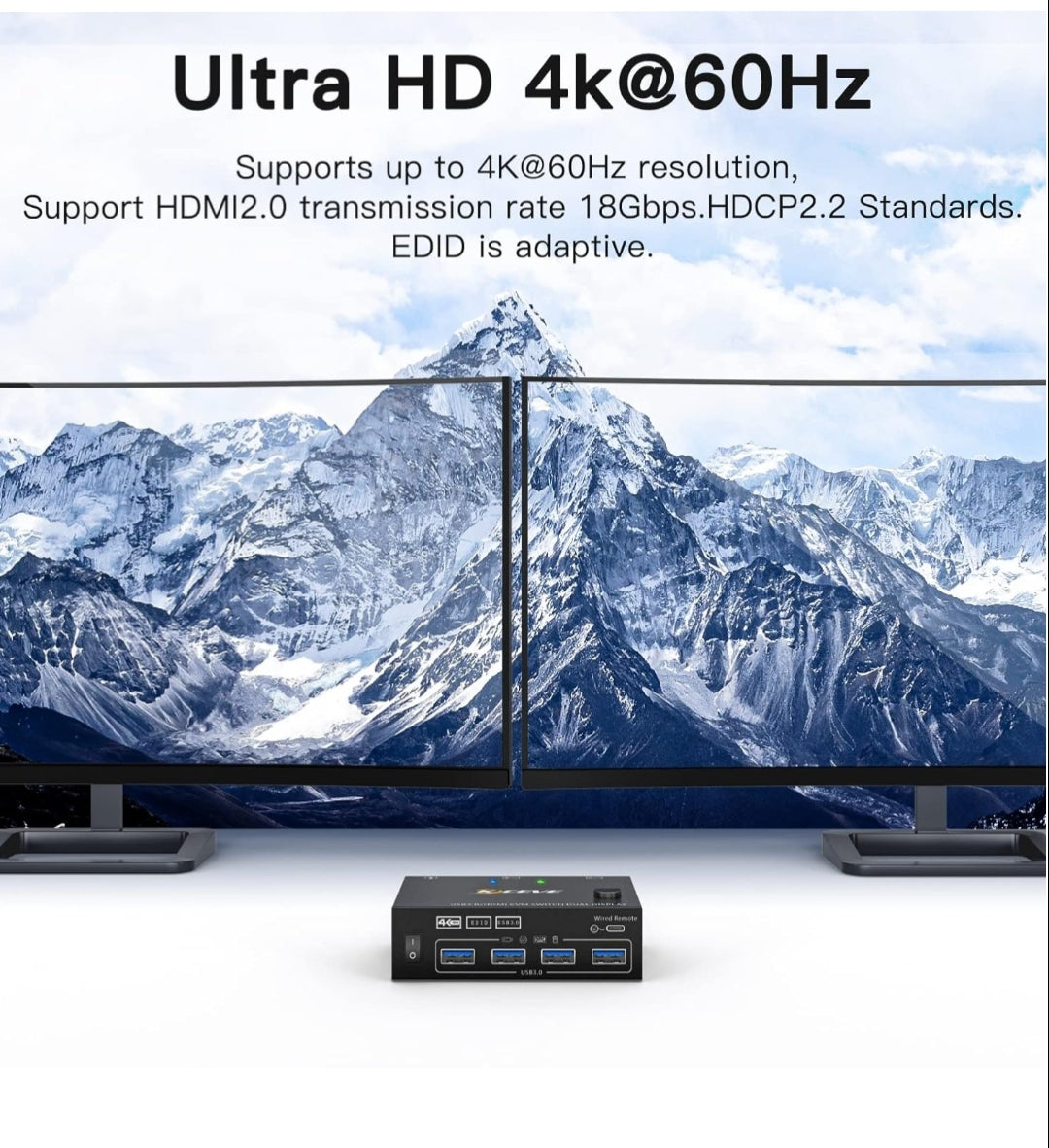 NAWEN USB 3.0 Dual Monitor KVM Switch