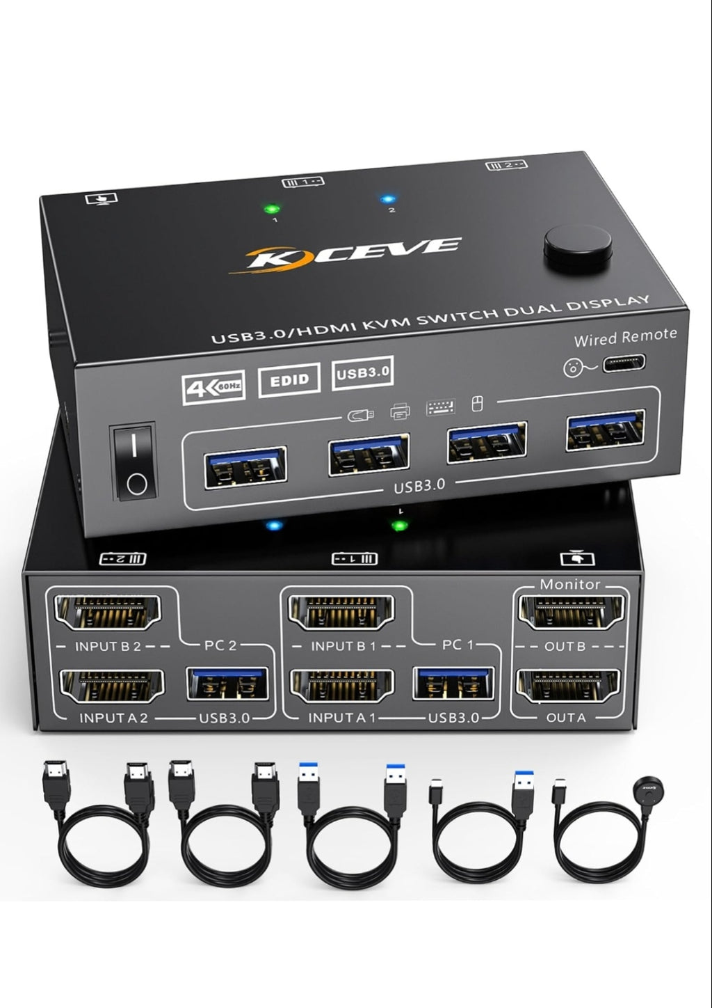 NAWEN USB 3.0 Dual Monitor KVM Switch