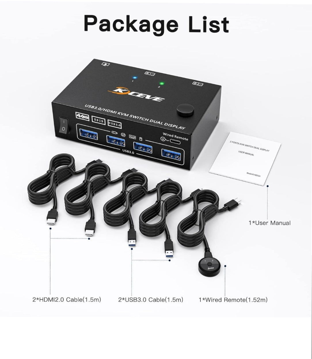 NAWEN USB 3.0 Dual Monitor KVM Switch