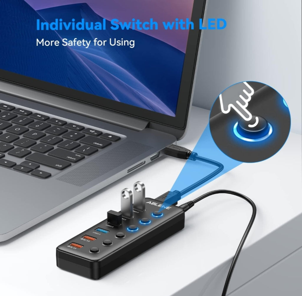 ABLEWE 6-Port USB Hub Active 3.0 with Power Supply