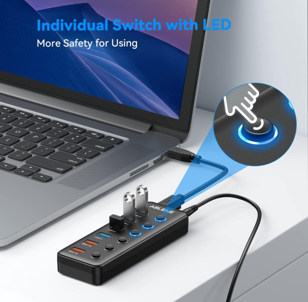 ABLEWE 6-Port USB Hub Active 3.0 with Power Supply