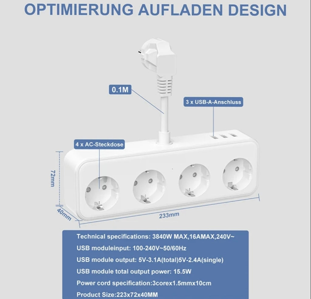 4 Bay Multi Socket 3 USB, 7-in-1 Socket Adapter
